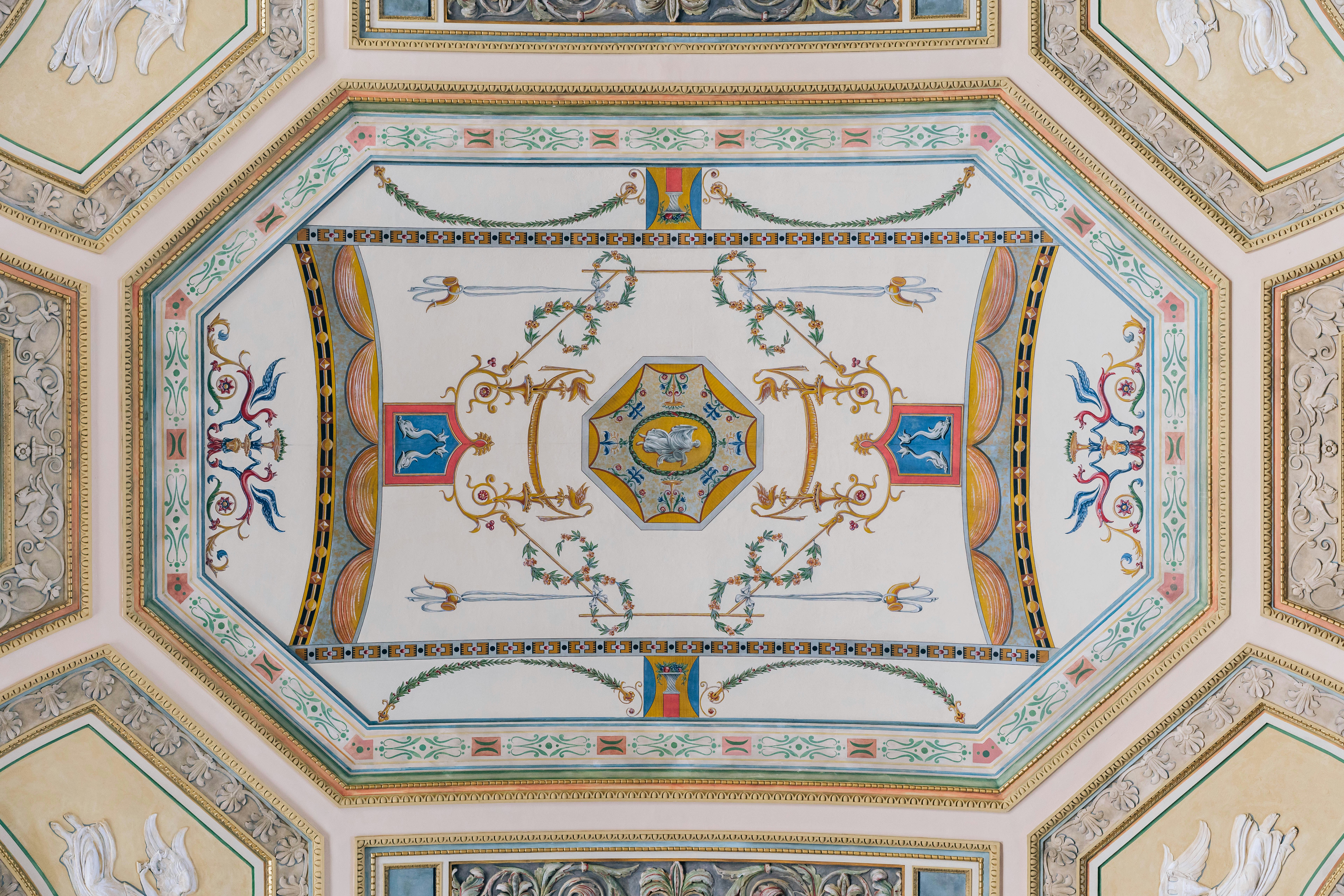 beige and blue ceiling